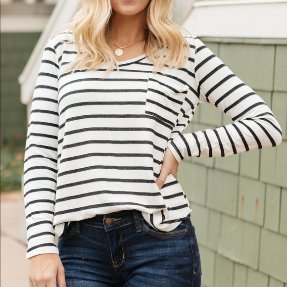 Basically Striped Long Sleeve Top in Ivory and Black - Size XS - Picture 1 of 6